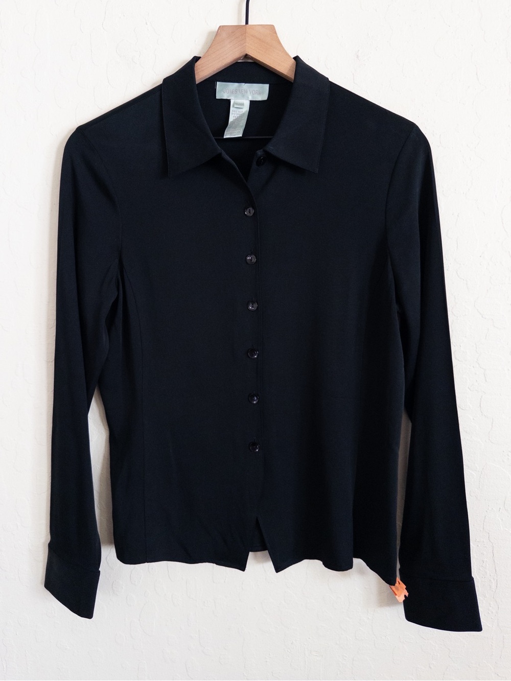 Vintage 90s Jones New York Stretch Silk Long Sleeve Button Down Shirt 10 Black